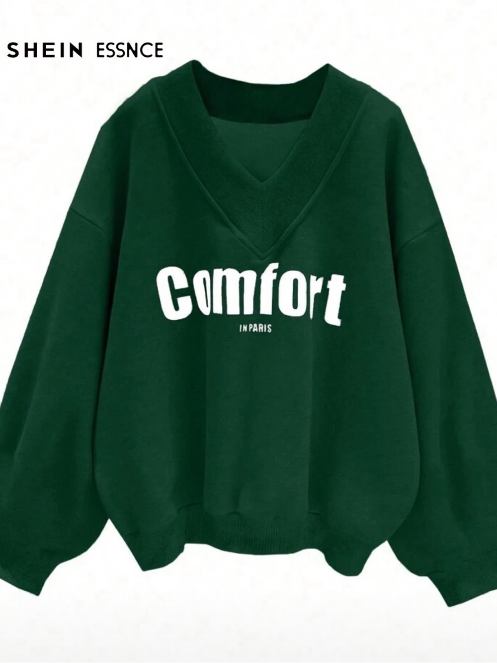 SHEIN Dark Green V-Neck Sweater